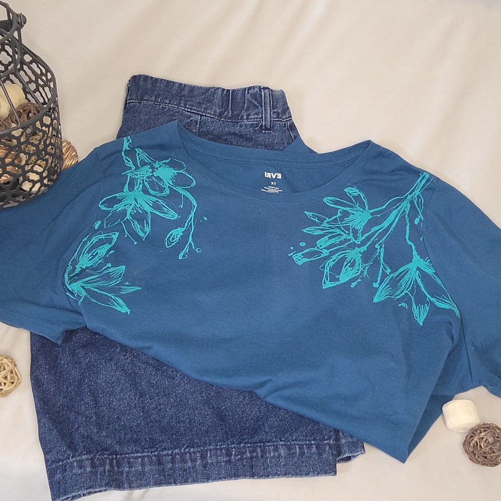 Blue Floral Graphic Tee